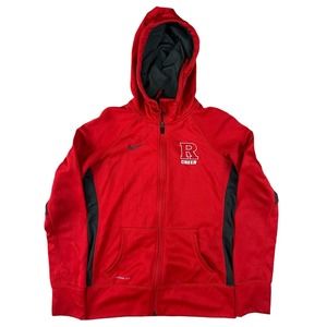 Nike‎ Therma-Fit Women Red Long Sleeve Full Zip Hooded Sweater Sz S R Cheer